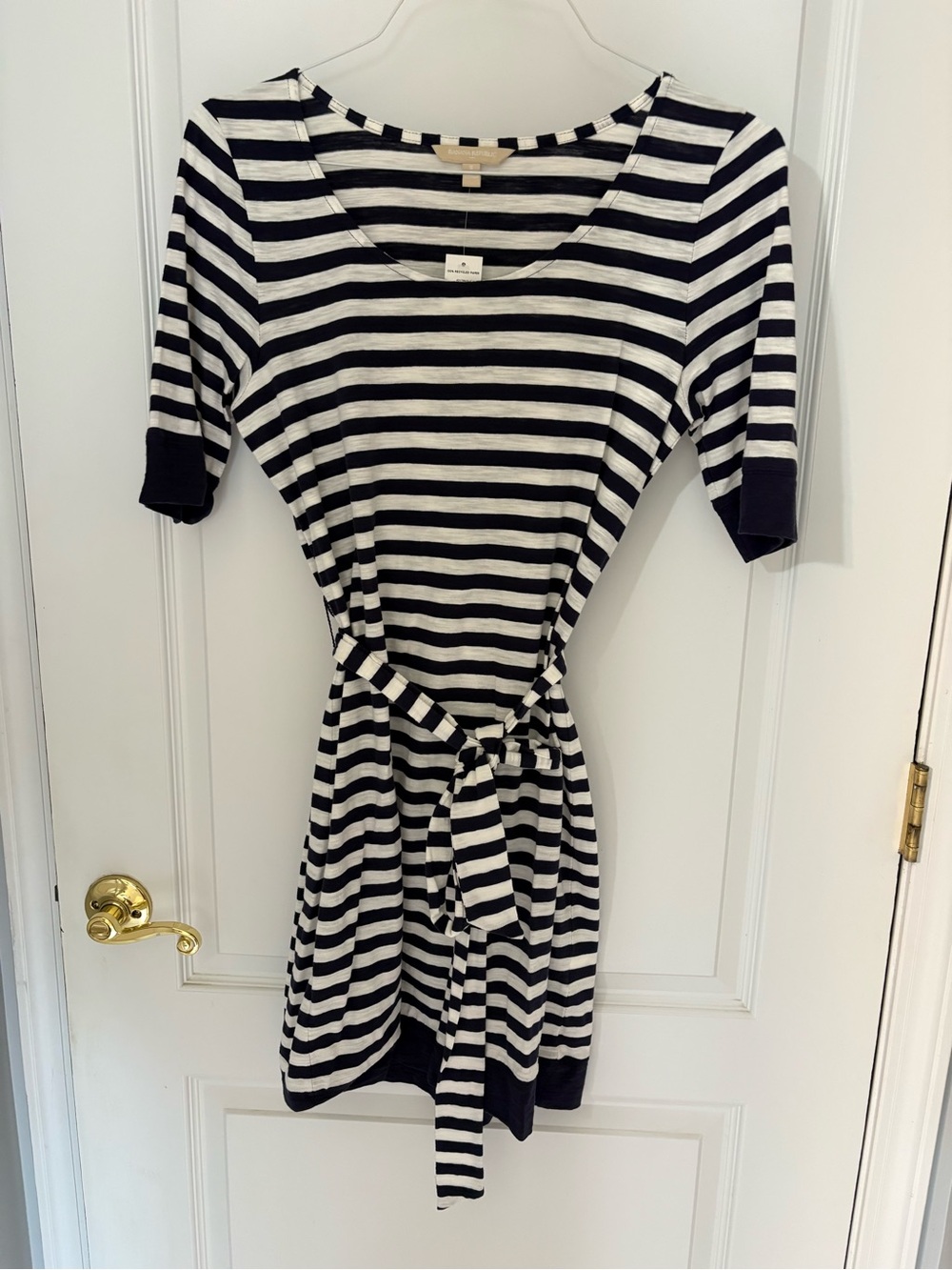Banana Republic Striped Navy and White Belted Women’s Dress size Small